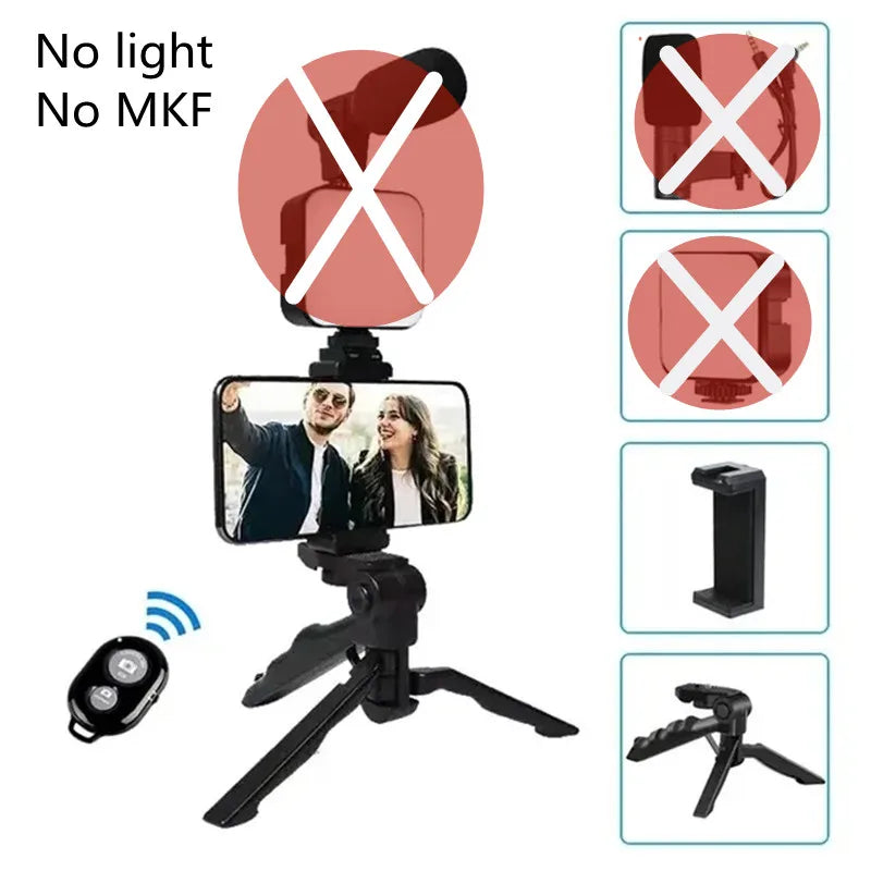 Smartphone Vlogging Kit With Tripod Phone Holder Mini Microphone LED
