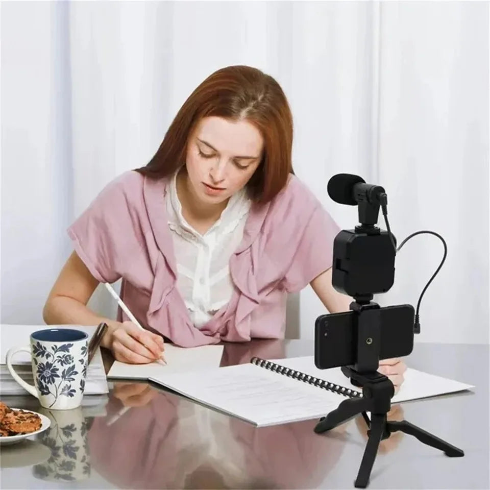 Smartphone Vlogging Kit – Tripod, Phone Holder & Optional Mic + LED Light