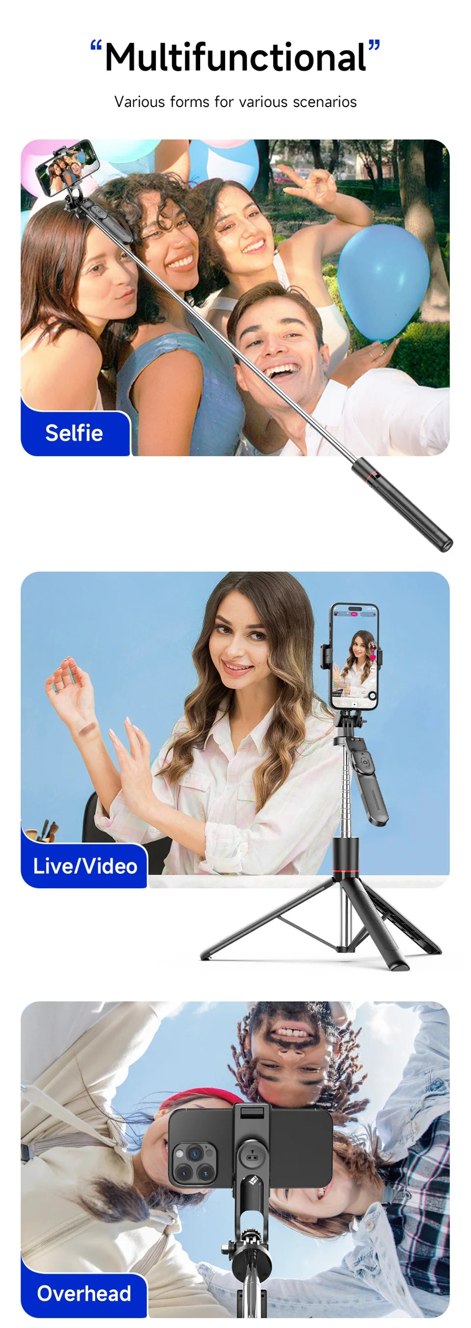 Selfie Stick Tripod with Bluetooth Remote