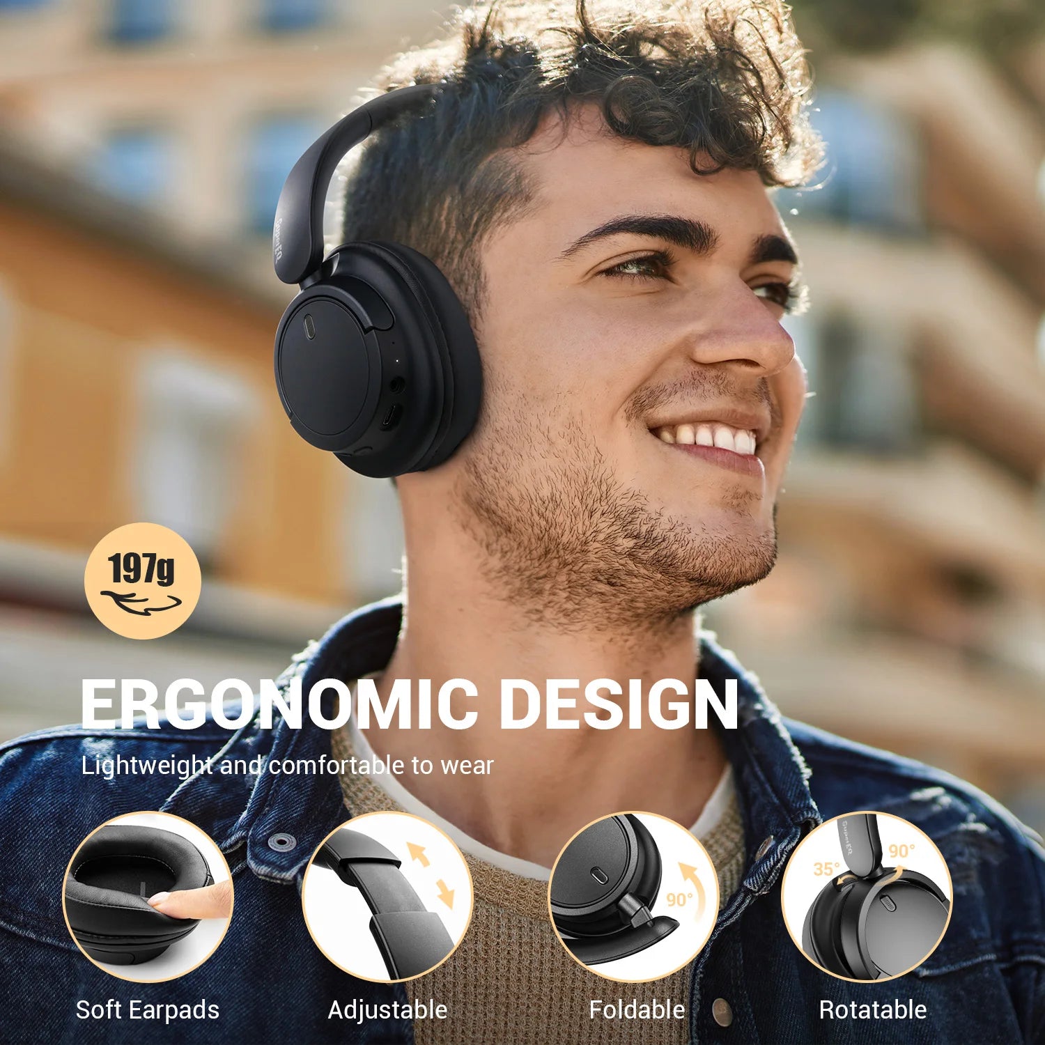 Oneodio V16 Wireless Bluetooth 5.3 Over-Ear Headphones | 90H Playtime | Bass & Pop Modes
