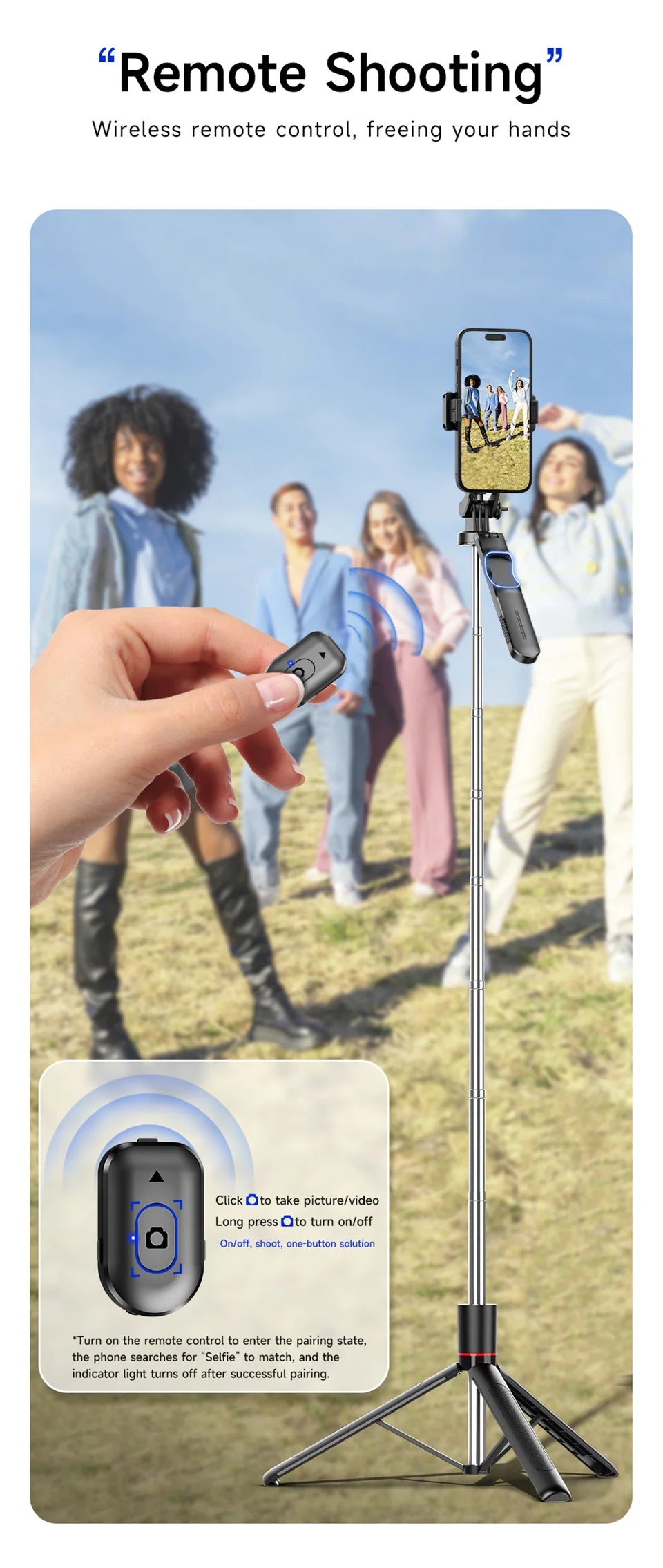 Selfie Stick Tripod with Bluetooth Remote