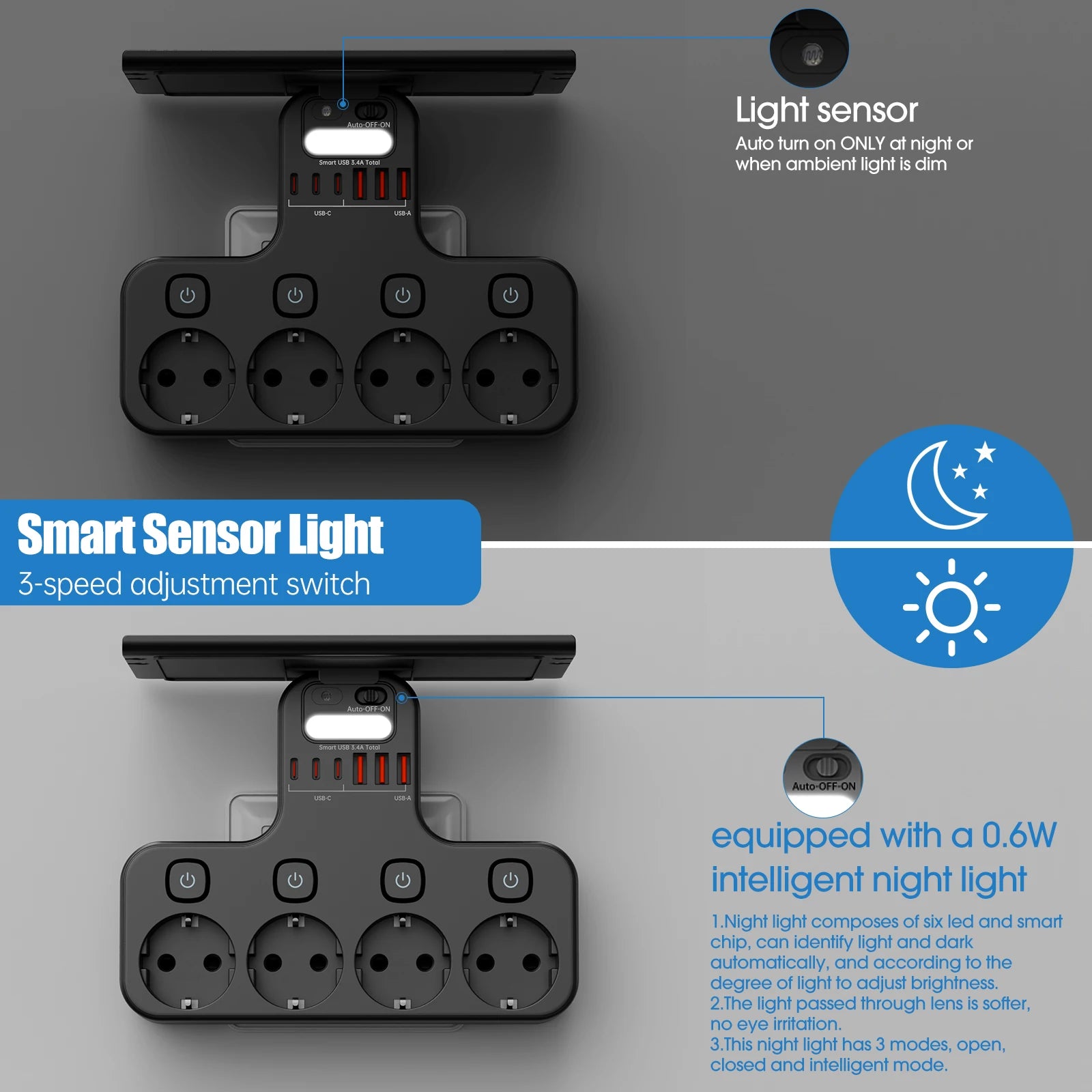 Multifunction Socket Smart Night Light Individual Switch